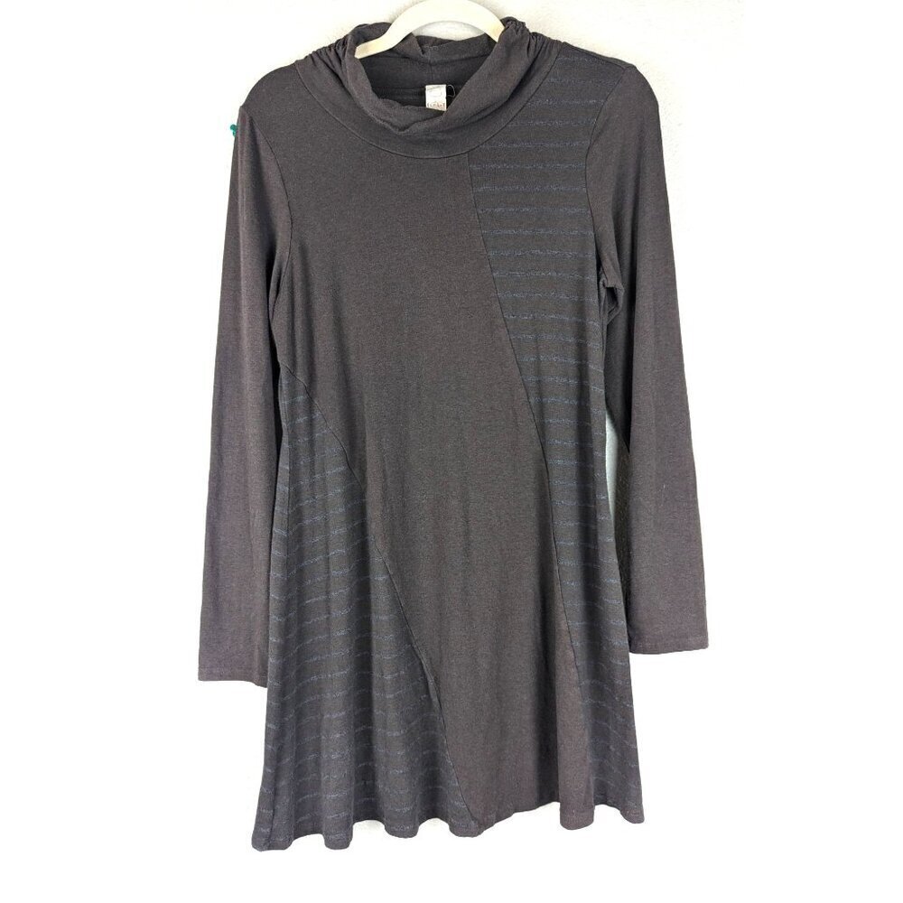 CHALET Dark Brown A Line Tunic Mini Dress Shirt Long Sleeve Boho Lagenlo…